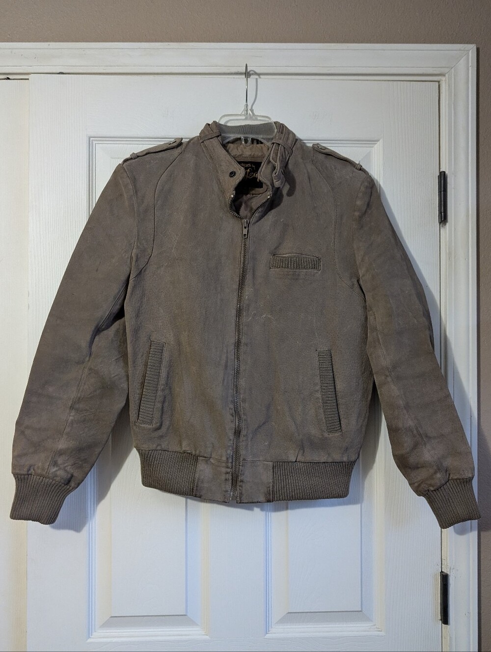 Vintage Leathers By Jeffery Men's Beige Suede Leather Bomber Jacket Size 42
